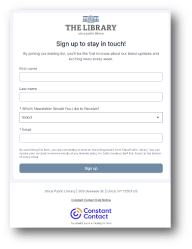 constant contact signup screen beveled